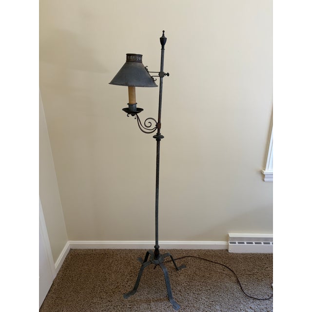 Early 20th Century Forged Iron Adjustable Colonial Floor Lamp For Sale - Image 11 of 14