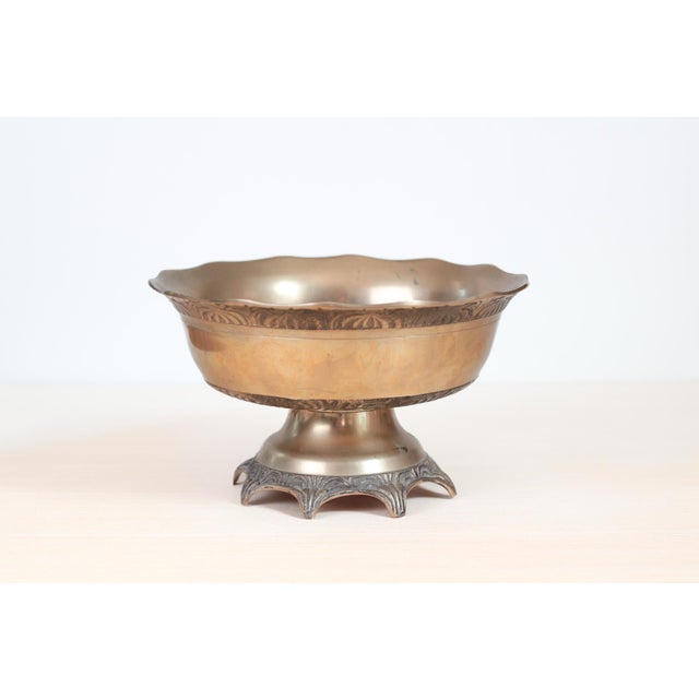 Mid-Century Solid Brass Pedestal Bowl With Scalloped Rim For Sale - Image 14 of 14