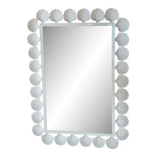 Vtg. Palm Beach Metal Seashell Scalloped Wall Mirror Newly Powder-Coated White For Sale