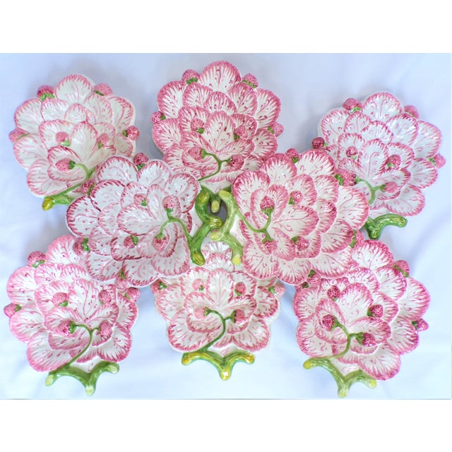 Ceramic Vintage Strawberry Majolica Plates, Set of 8 For Sale - Image 7 of 12
