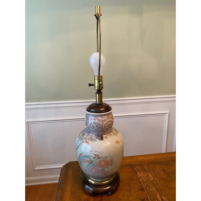 Ceramic 1950s Vintage Ginger Jar Lamp With Floral Bird Scene For Sale - Image 7 of 10