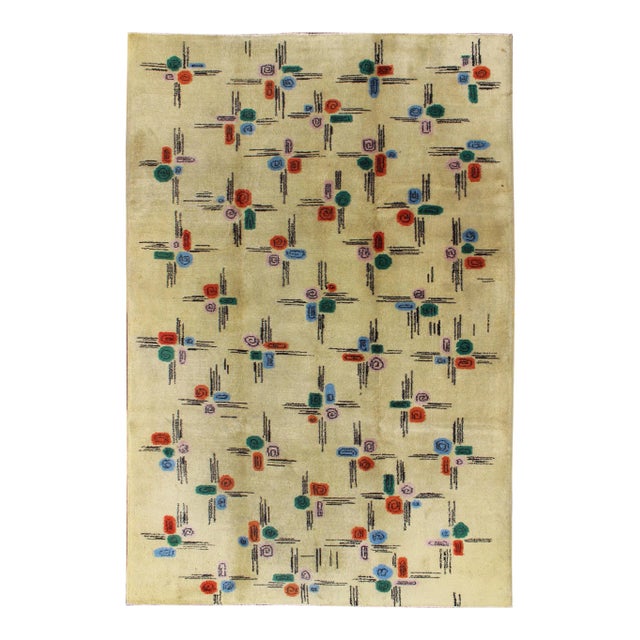 Mid-Century Modern Rug With All-Over Blossom Pattern on Cream Field For Sale