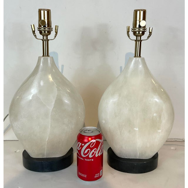 Modern Currey & Company Modern White Alabaster Table Lamps Pair For Sale - Image 3 of 4
