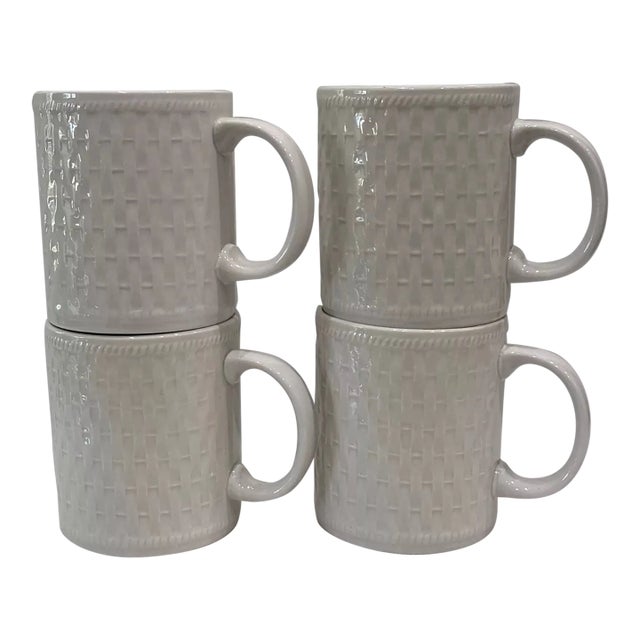 Vintage Oneida ‘Wicker’ White Basketweave Mugs- Set of 4 For Sale