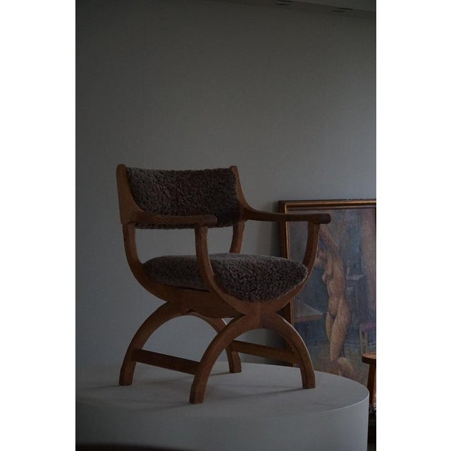 Mid-Century Armchair in Oak & Lambswool Model Kurul attributed to Henning Kjærnulf, 1960s For Sale - Image 14 of 15