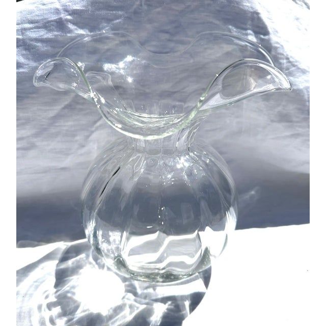 Farmhouse Vintage Lancel Paris Blown Glass Hibiscus Flower Vase For Sale - Image 3 of 6