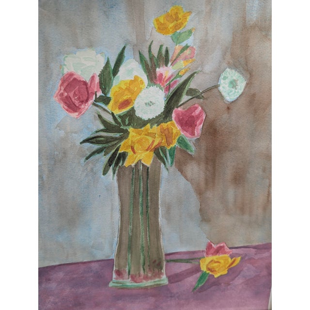 Vintage Original Still Life Floral Watercolor Painting Framed For Sale In Charlotte - Image 6 of 10