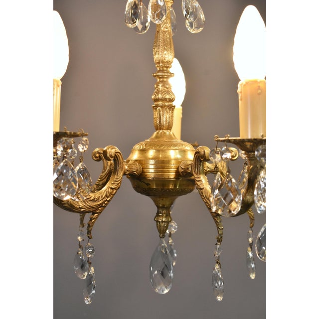 Metal French Antique Gilt Brass and Cut Glass Chandelier, 1920s For Sale - Image 7 of 15