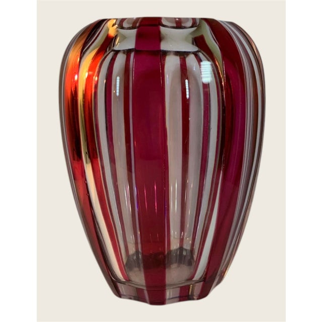 Art Deco 1960s Val St Laurent Jemeppe Cranberry Striped Art Deco Vase For Sale - Image 3 of 6