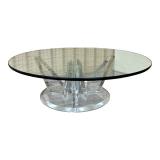 Hollywood Regency Stalagmitel Lucite Base With Glass Top Coffee Table. Circa 1970s For Sale