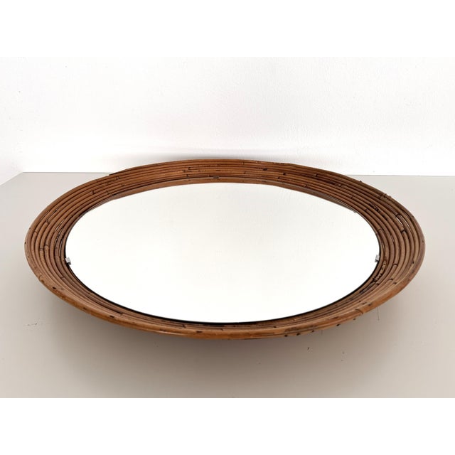 Mid-Century Italian Circular Rattan Wall Mirror in the style of Vivai Del Sud, 1960s For Sale - Image 13 of 16