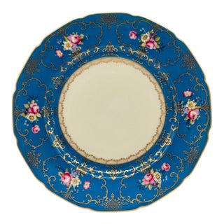 1930s Rosenthal Continental Ivory Teal & Gold Dinner Plates, Pink Floral - Set of 6 For Sale