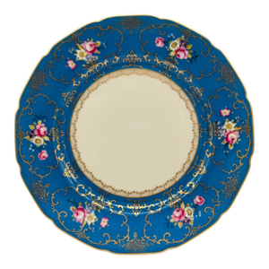 1930s Rosenthal Continental Ivory Teal & Gold Dinner Plates, Pink Floral - Set of 6