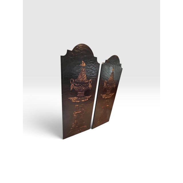 Vintage Monumental Empire Revival Black Lacquer & Gilt Urn Wall Panels – Pair For Sale - Image 4 of 8