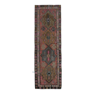 1970s Vintage Handmade Wool Cotton Pink Coral Runner Rug For Sale
