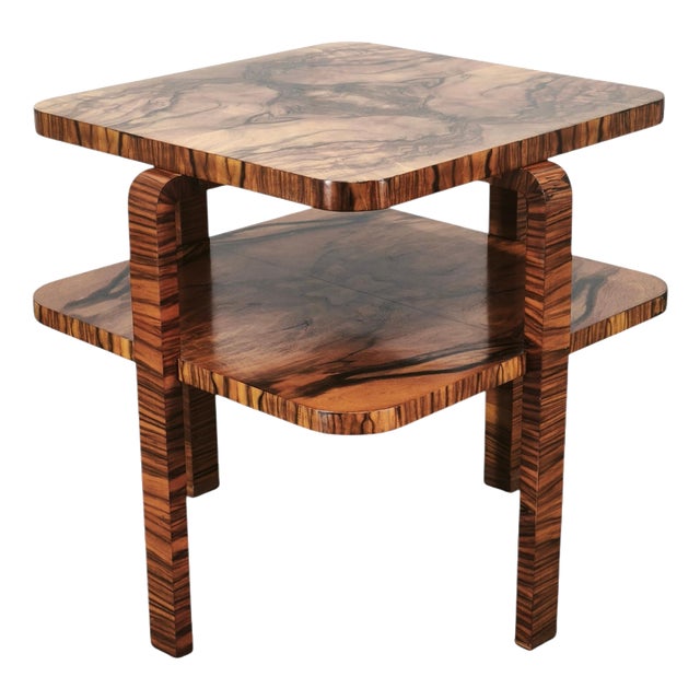 Art Deco Walnut 2-Tier Coffee Table, Former Czechoslovakia, 1930s For Sale
