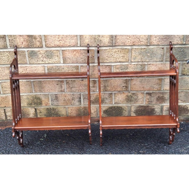 Pair of Mid 20th Century Chinese Chippendale Style Mahogany Wall Shelves For Sale - Image 12 of 12