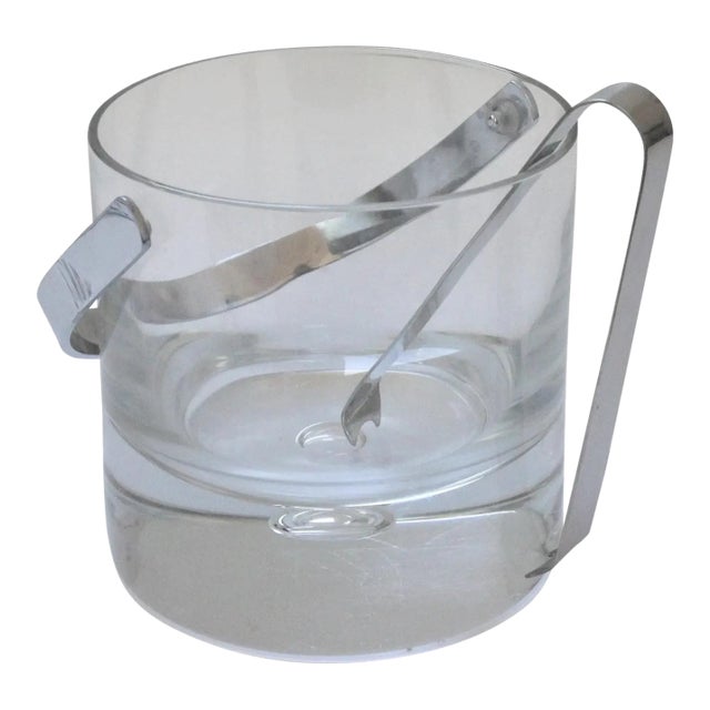 Personal 5" Ice Bucket and Tongs 1970s Italian Crystal and Chrome For Sale