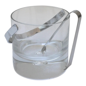 Personal 5" Ice Bucket and Tongs 1970s Italian Crystal and Chrome