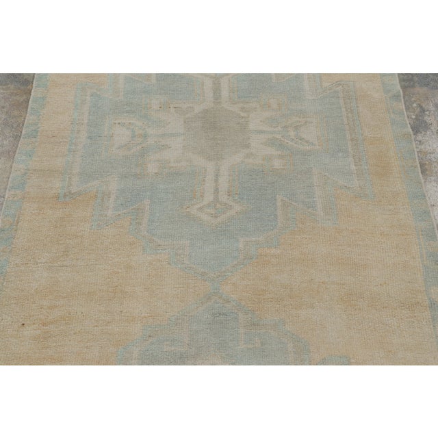 1950s Vintage Turkish Runner With Ice Blue Geometric Medallion Design - Rug & Kilim For Sale - Image 5 of 9