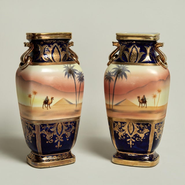 Victorian Antique Pair of Noritake Komaru Orientalist Vases For Sale - Image 3 of 17