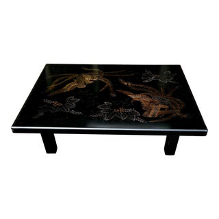 Art Deco Japanese Black Chinoiserie Coffee Cocktail Table For Sale
