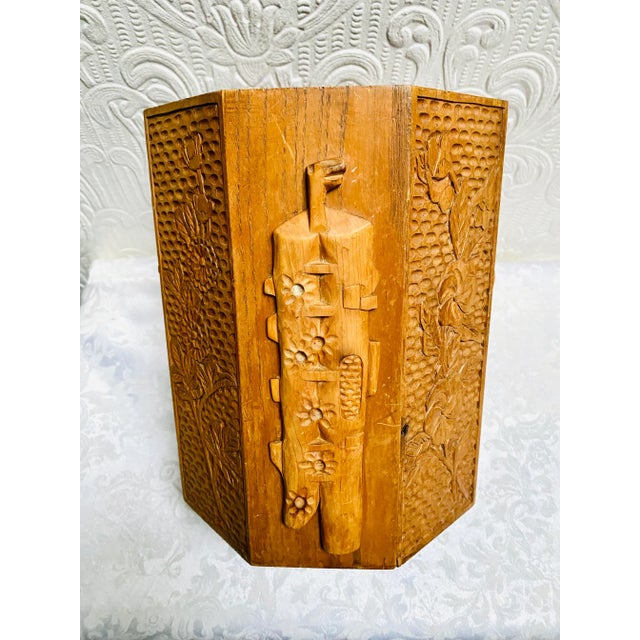 Mid Century Hand Carved Teakwood Wine Holder Ice Bucket For Sale - Image 4 of 13