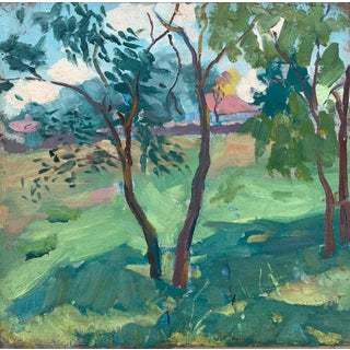 Rural Landscape Antique Painting Original Soviet Art Ukrainian Artist Solovskiy G. 36-38 1970s For Sale