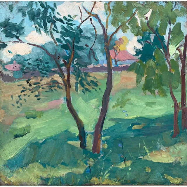 Rural Landscape Antique Painting Original Soviet Art Ukrainian Artist Solovskiy G. 36-38 1970s For Sale