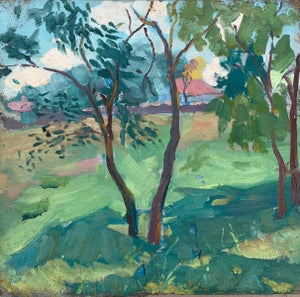 Rural Landscape Antique Painting Original Soviet Art Ukrainian Artist Solovskiy G. 36-38 1970s