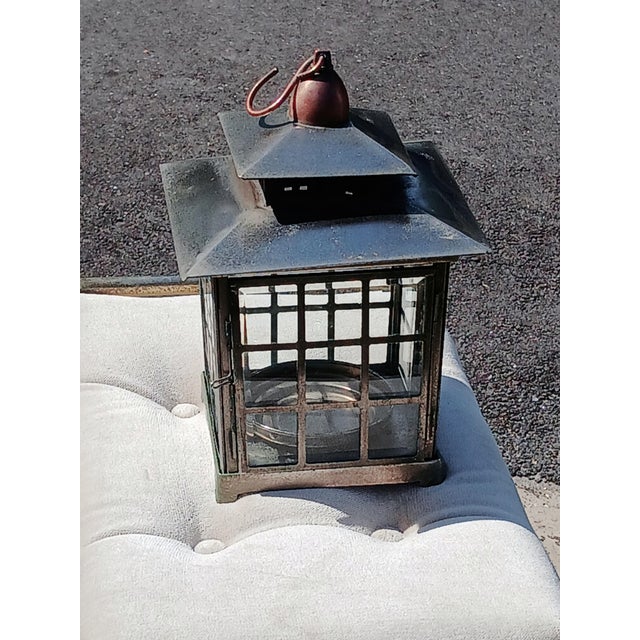 Mid-Century Modern 1940s Copper and Brass Hanging Candle Lantern For Sale - Image 3 of 8