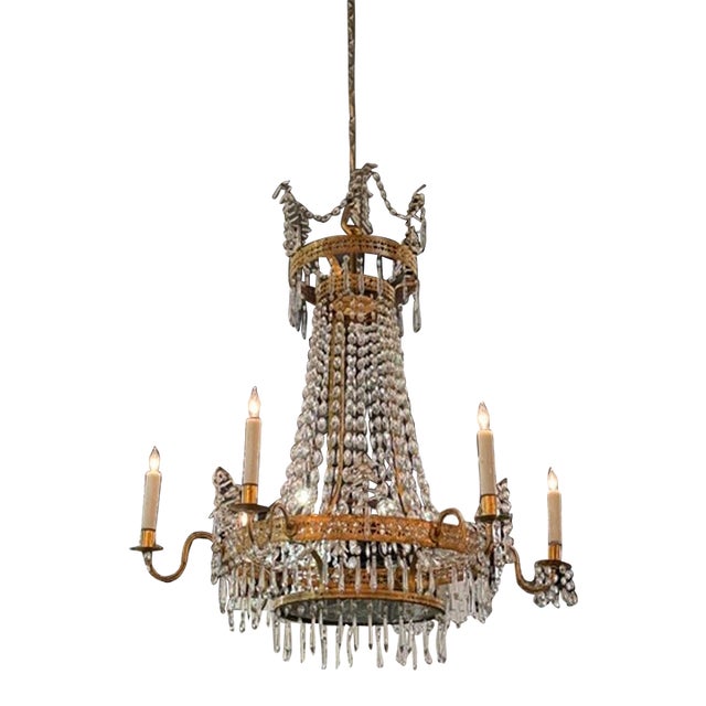 19th Century Swedish Gustavian Crystal Chandelier For Sale