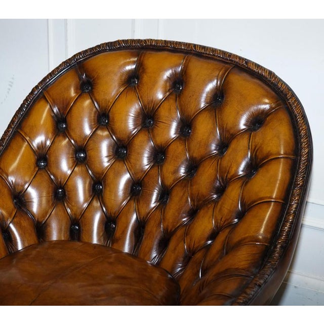 Brown Brown Hand-Dyed Leather Chesterfield Armchairs with Pleated Front, Set of 2 For Sale - Image 8 of 14