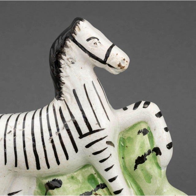 English Pair of Staffordshire Painted Ceramic Zebras For Sale - Image 3 of 8