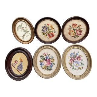 Mid 20th Century Framed Needlepoint PIctures - Set of 6 For Sale