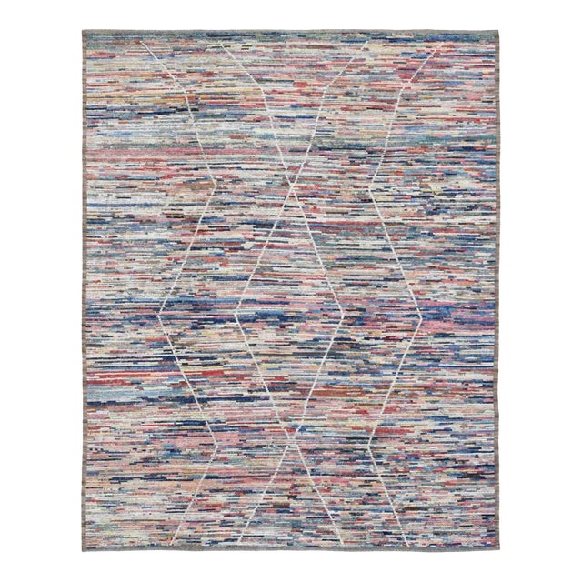Modern Multicolor Handknotted Wool Rug For Sale