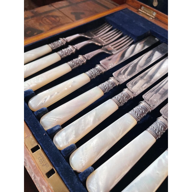 Victorian Antique Mother of Pearl and Silver Plated Flatware Service for 12 For Sale - Image 3 of 6