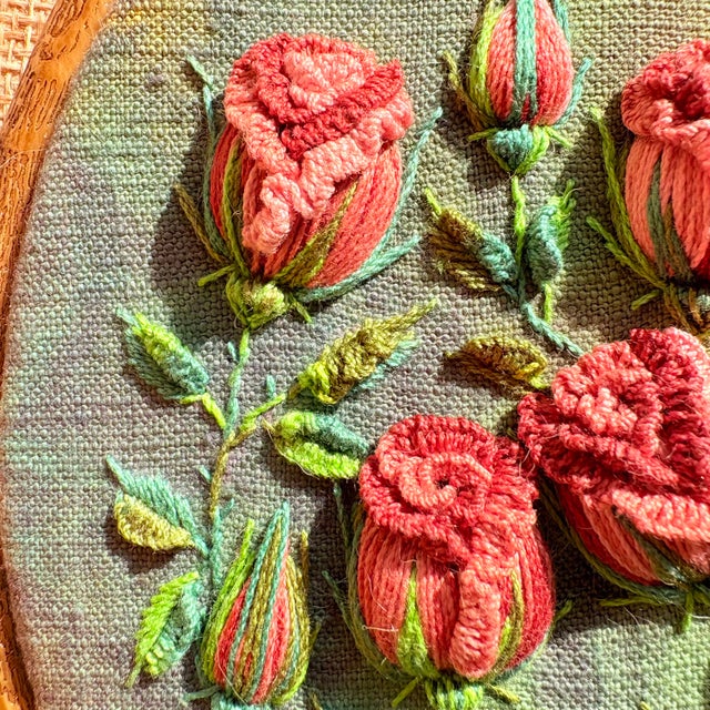 Art Deco 3d Rose Stumpwork Embroidery Art, Framed Botanical Sculpture, Handmade Floral Wall Decor For Sale - Image 3 of 15