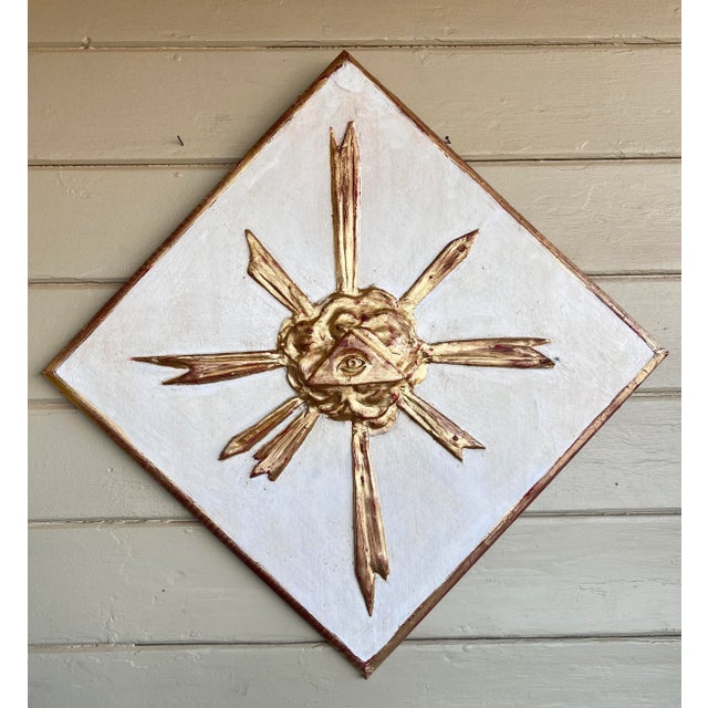 Wood Italian Baroque Style Wood Gesso Giltwood Sunburst Panel With Carved Eye of Providence For Sale - Image 7 of 10