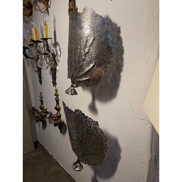 Silver Sea Foam Coastal Electric Sconces - a Pair For Sale In Charleston - Image 6 of 8