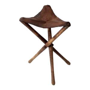 Vintage Leather Three Leg Traveling Stool