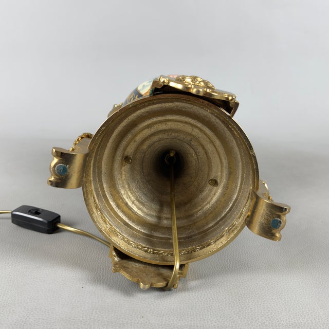 Antique French Table Lamp in Porcelain, Brass and Satin Glass For Sale - Image 10 of 15