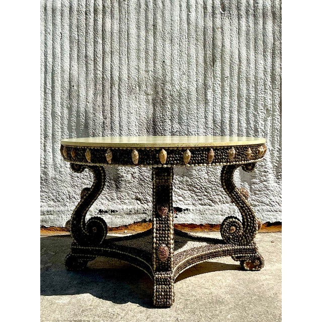 Ivory Vintage Coastal Shell Encrusted Center Hall Table For Sale - Image 8 of 12