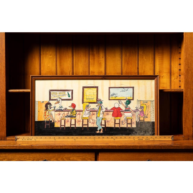 Mid 20th Century “Last Call at the Gold Duck” Vintage Outsider Barroom Drawing For Sale - Image 5 of 5