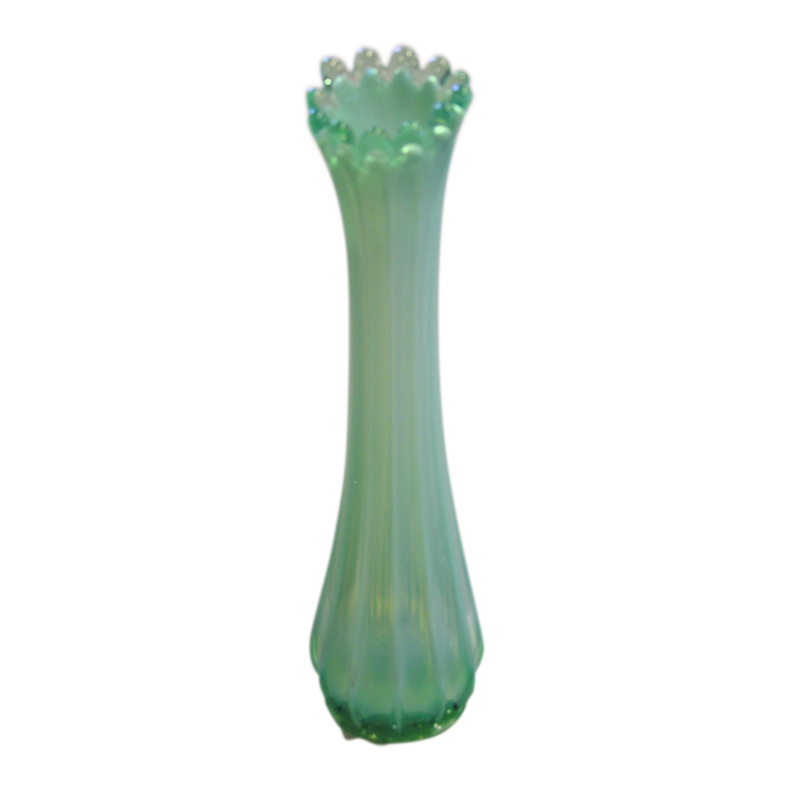 1960's Vintage Fostoria "Heirloom" Green Opalescent Ruffle Top Swung