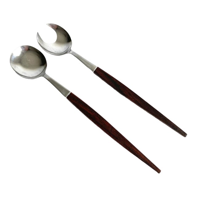 Mid Century Modern 1960s Vintage Rosewood Salad Server Tongs For Sale