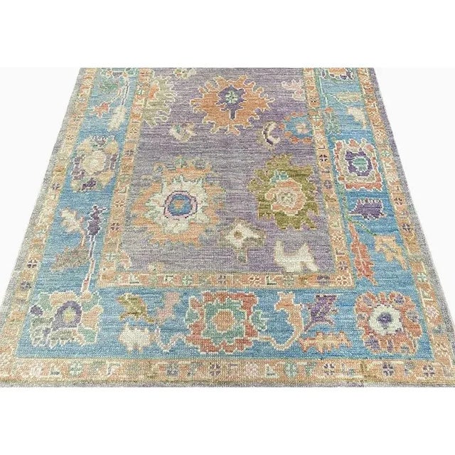 Handwoven Turkish Oushak Area Rug 4'0" × 6'1" For Sale - Image 11 of 13
