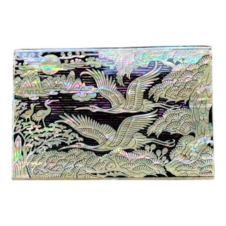 Korean Najeonchilgi Mother-of-Pearl Crane & Pine Lacquer Box, ImArt For Sale