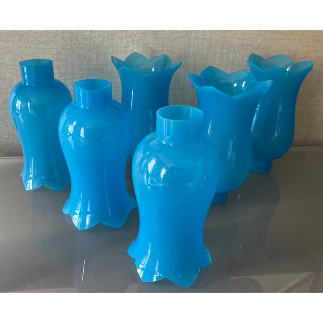 Antique French Opaline Glass Hurricane Shades for Chandelier Candle or Electric Light Wall Sconces - Set of 6 For Sale - Image 15 of 18