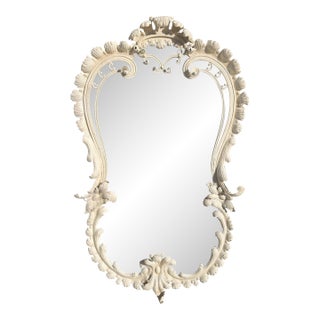 Hollywood Regency White Enamel Iron Cartouche Mirror For Sale